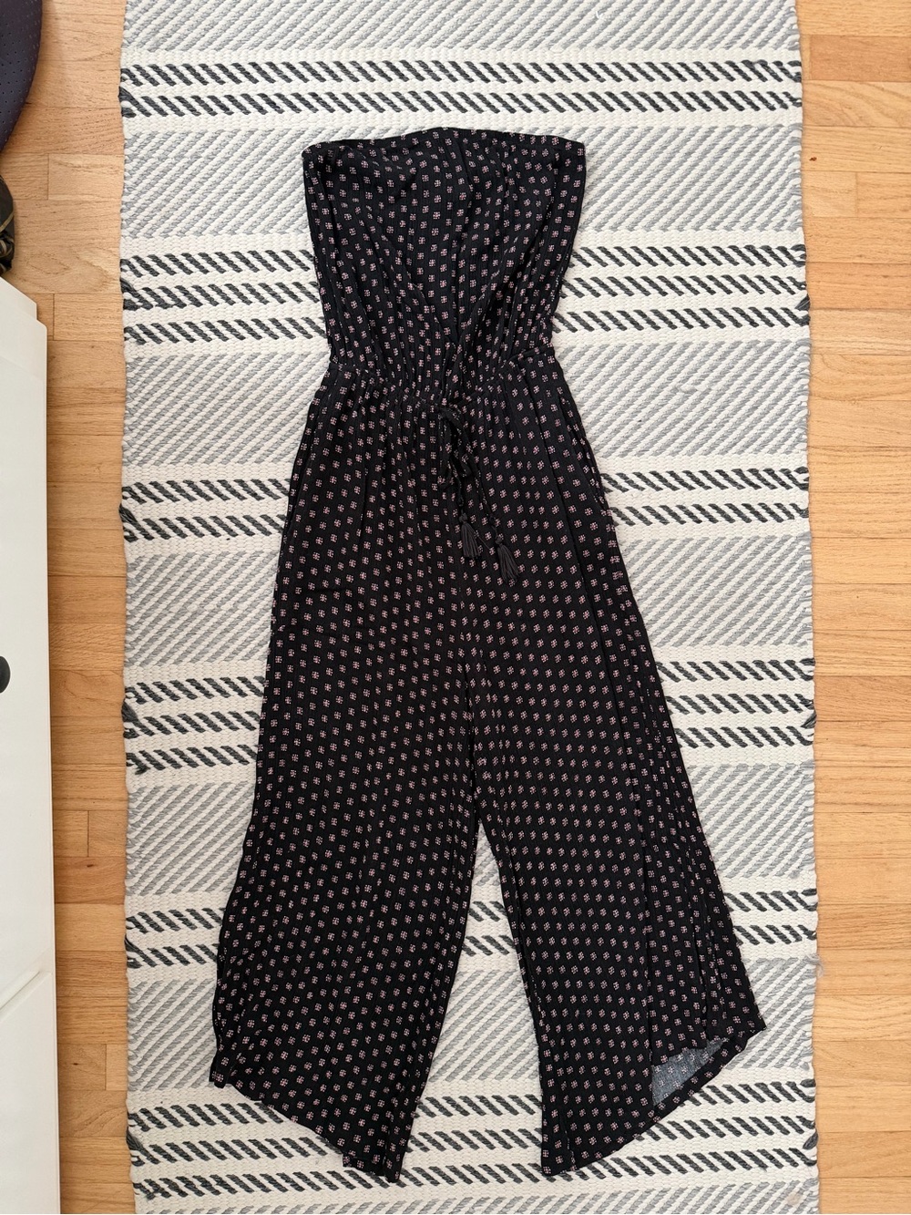 Mimi Chica Strapless Black Jumpsuit with Pink Dot Pattern